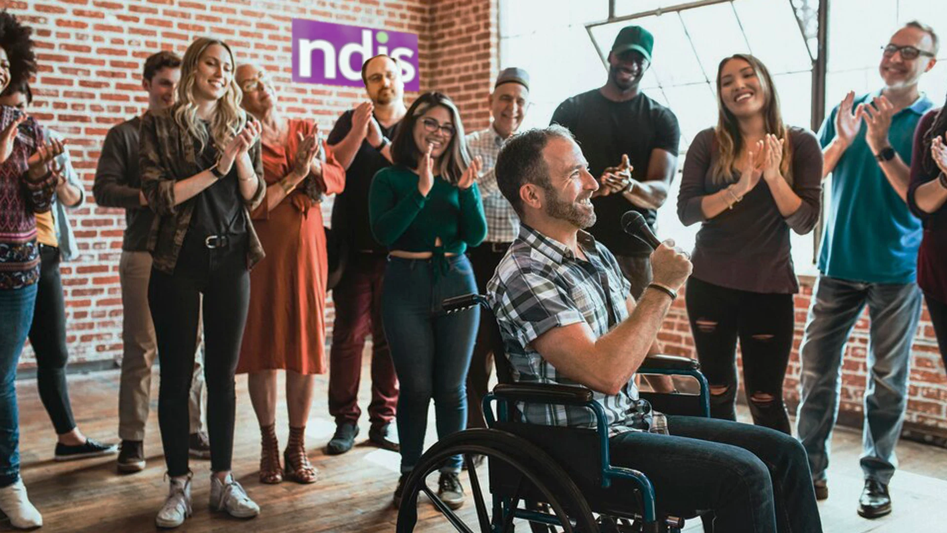 A supportive community group celebrating together